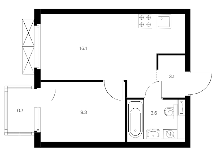 1-комнатная квартира 32.8 м², 13/15 эт., ЖК «Заречный парк»